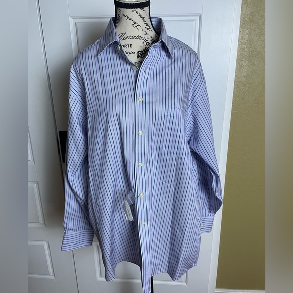 Joseph Abboud Button Down Collar Long Sleeve Dress Shirt Blue with Pinstripes - Picture 2 of 8